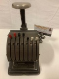Vintage F and E Check Writer by Hedman MFG Chicago metal hand punch printing machine