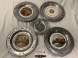 5 pc. lot of pewter American History Anniversary wall plates, the great American revolution - 1776,