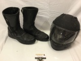 Motorcycle cycle helmet/ boots lot, used condition : Oxford boots size 13, iicon alliance helmet