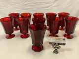 11 pc. lot of vintage red glassware, stem drinking glasses, approx. 4 x 6 in.