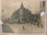 Framed vintage architectural print Seattle - Junction of Mill, Front, Commercial & James STS.