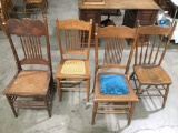 4 pc. lot of vintage wood chairs in various conditions, project lot. Sold as is.
