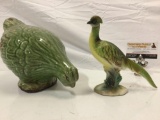 2 pc. lot of vintage ceramic bird figurines; chicken w/ crazing, road runner