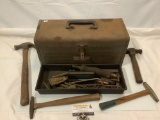 Vintage CRAFTSMAN metal tool kit, shows wear/ rust, wood handle hand tools, see pics.