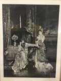 Framed vintage art print of Victorian ladies, approx 14 x 18 in.