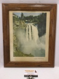 Vintage framed color photograph, Snoqualmie Falls, Washington, approx 14 x 17 in.