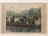 July 15, 1871 Harpers Weekly newspaper page w/ color artwork, FISHING IN THE COUNTRY - approx 15 x