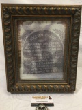 Framed color photograph of the head stone of William Chase first American ancestor born 1595 died
