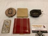 5 pc. lot of vintage compacts, key holder, Ronson - Crown table lighter, sold as is.