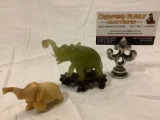 2 pc. lot of vintage elephant sculptures; bone w/ foot damage, stone carved w/ wood stand