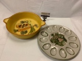 2 pc. lot of vintage stoneware kitchen items, Louisville Stoneware deviled egg plate, N.S. Gustin