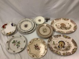 19 pc. mixed lot of vintage plates/ turkey platters/bowl; Johnson Bros. , Wedgwood, Portmeirion,