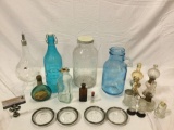 Large lot of vintage glass, milk bottle, lampshade made in Austria, Roman silhouette coasters,