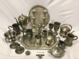 Large lot of vintage pewter/ Silverplate home decor: Westinghouse, Bucklers ring box, 1776 mug,