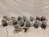 14 pc. lot of ceramic coffee mugs; My Neighborhood series by Rosanna, approx 5 x 4.5 in.