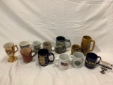 12 pc. lot of ceramic coffee mugs/ steins; Seattle Times, Sea Lion Caves, Boeing 50th