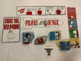 8 pc. lot Charles Schultz Peanuts Snoopy as the Red Baron tin wall art signs, mugs, coasters +