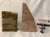 2 pc. lot of vintage polished stone slab bookends, approx 5 x 3 x 8 in.