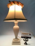 Vintage Aladdin milk glass base table lamp w/ shade (shows wear), tested/working