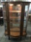 Vintage wood clawfoot curved glass lighted display case w/ key, 4 shelves, tested / working.