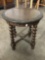 Vintage wood carved round side table, shows wear, approx 17 x 18 in.