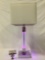 Chrome base table lamp with color changing base, shade, tested and working