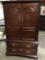 Thomasville mahogany wardrobe dresser w/ 4 drawers and 2 shelves, approx 40 x 21 x 66 in.