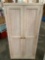 Arthur W Brown natural wood linen closet w/ 4 shelves, needs a shelf bracket, sold as is. Approx 27