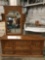 Vintage wood 9-drawer lowboy dresser w/ mirror, approx 64 x 18 x 76 in.