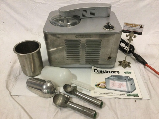 Cuisinart Supreme Commercial Quality Ice Cream Maker w/ booklet, scoops, tested/working
