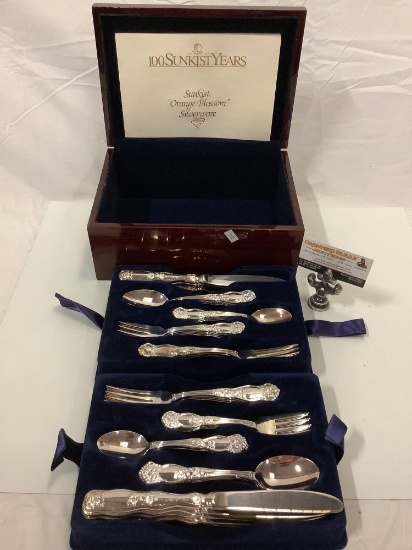 40 pc. set of Sunkist - Orange Blossom silverware w/ booklet / case, setting for 8.