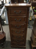 Modern wood 7 drawer dresser, approx 20 x 16 x 53 in.