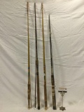 4 pc. lot of vintage fishing poles: 2x OLYMPIC 2180, Berkley- Buccaneer, approx 96 in. See pics.