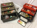 Large lot of fishing gear; 2x tackle boxes full of lures, hooks, bait tackle accessories and more.