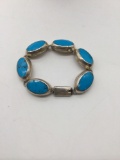 Vintage Women's heavy 9.25 Silver and Turquoise bracelet 46.9g