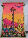 Vintage 70s RARE blacklight poster, PP-301 Seattle by Russell, SPACE NEEDLE, shows wear