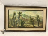 Framed vintage original desert scene canvas painting signed by artist.