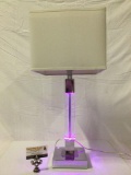 Chrome base table lamp with color changing base, shade, tested and working