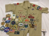 Vintage BSA Boy Scouts of America Large uniform shirt w/ collection of vintage patches