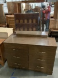 Vintage 6 drawer dresser w/ mirror, shows wear, approx 44 x 17 x 61 in.