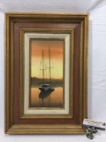 framed original sailboat painting on board Santa Barbara by artist Eugene Schmidt