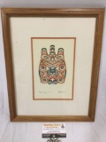 Framed Native American totem animal art print by Bill Reid, 1973, Heida Grizzley ? Huaji