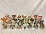 Collection of mid century/ modern ceramic planter busts vases: Raggedy Anne and Andy, clowns,