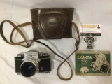 Vintage EXAKTA VX 35mm film camera w/ leather case/strap, booklet, made in Germany occupied USSR