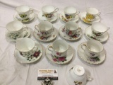 23 pc. lot of English fine bone china tea cups and saucers: Regency, Old Foley.