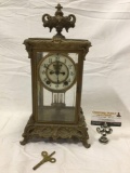 Antique Ansonia bronze/brass, glass mantle clock with key, approx 8 x 7 x 16 in. Nice piece!