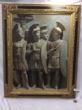 Huge ornate framed original canvas painting of ancient Roman statues by unknown artist, approx 60 x