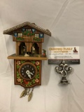 Vintage miniature wood Swiss style moving figure clock, made in Germany, sold as is.