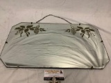 Vintage mirror w/ grapes design /hanging chain, approx 22 x 13 in.