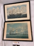 2 pc. lot of vintage framed sailing ship art prints: Wool Clipper Ship - Parramatta by F. Tudgay